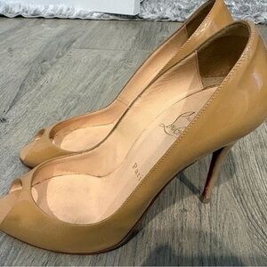 Christian Louboutin Tan Peep Toe Heels
